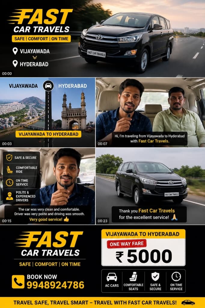 Vijayawada to Hyderabad Fast Car Travels Fare โน5000